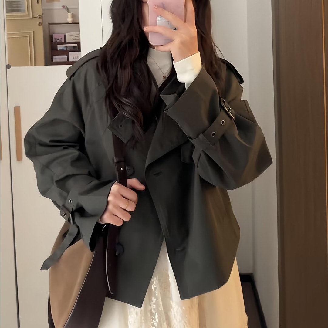 トレンチコート レディース アウター ビッグシルエット 抜き襟 抜け感 上着 秋物 秋服 ジャケット ボリュームスリーブ テーラードカラー ドロップショルダー ゆったり 軽アウター ブルゾン オフィス 6,616円