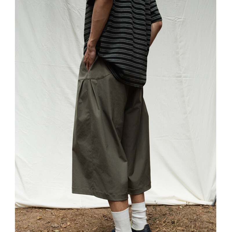 ワイドパンツ メンズ 高 腰 ゆったり ソフト ストリート クロップドパンツ 綿 夏 ゆるめ 大きい サイズ タック入り ガウチョパンツ ビッグパンツ カジュアル バギーパンツ ミニマリスト 通気性