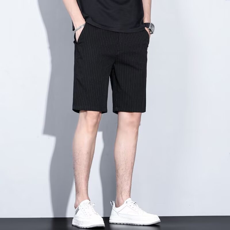 ハーフパンツ メンズ ショートパンツ 夏 ピンストライプ 縦縞 5分丈 ボトムス ドライ 通気性 速乾 涼しい ゴルフウェア ビジカジ カジュアル 大きいサイズ 膝上 スリム ストレッチ ストレート