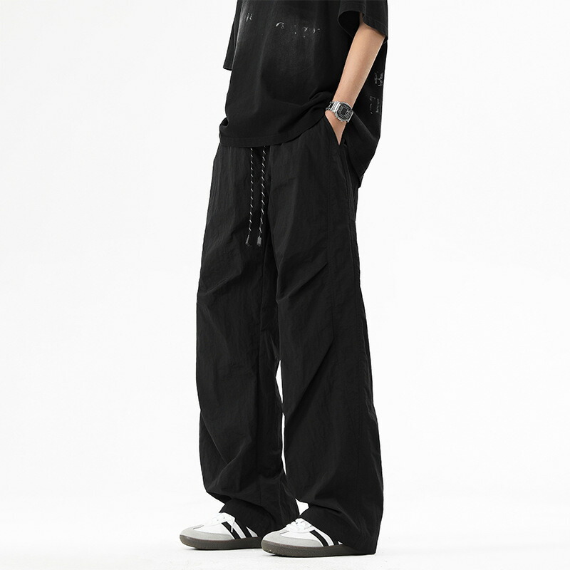 ワイドパンツ メンズ ルーズフィット ストレート ワークパンツ ロングパンツ ゆったり ボトムス 太め ナイロンパンツ ストリート テックウェア アウトドア 撥水 速乾 作業服 春夏秋冬 大きいサイズ