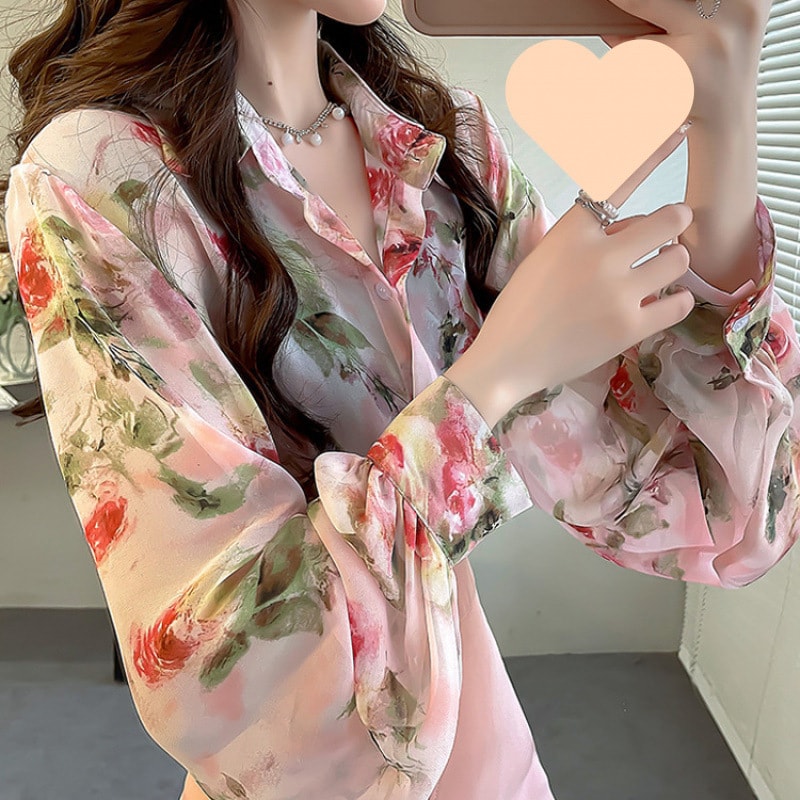 ブラウス レディース 長袖 花柄 シフォン 透け感 ぽわん袖 ボリューム袖 シャツ トップス 襟付き きれいめ オフィス カジュアル フェミニン お洒落 大人 可愛い 通勤 通学 春 秋 4,802円