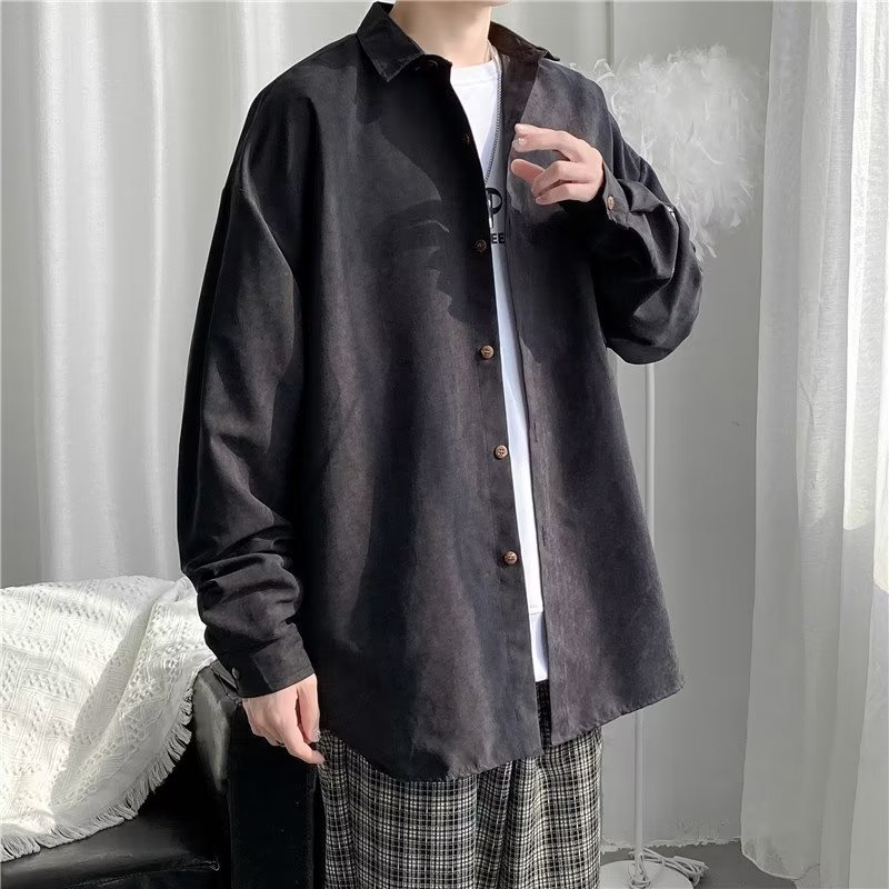 長袖シャツ メンズ カジュアルシャツ オーバーサイズ ファッション ストリート系 トップス 春 秋 冬 服 ゆったり ドロップショルダー 英字 ロゴ プリント 胸ポケット 襟付き 大きいサイズ きれい