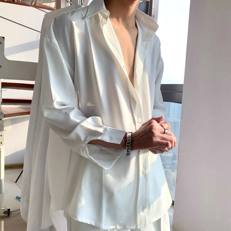 カジュアルシャツ 長袖 メンズ レディース ユニセックス オーバーサイズ ビッグシルエット しっとり とろみ 感触 シャツ ブラウス 韓流 ドロップショルダー 清潔感 春 夏 秋 羽織り 事務 綺麗目