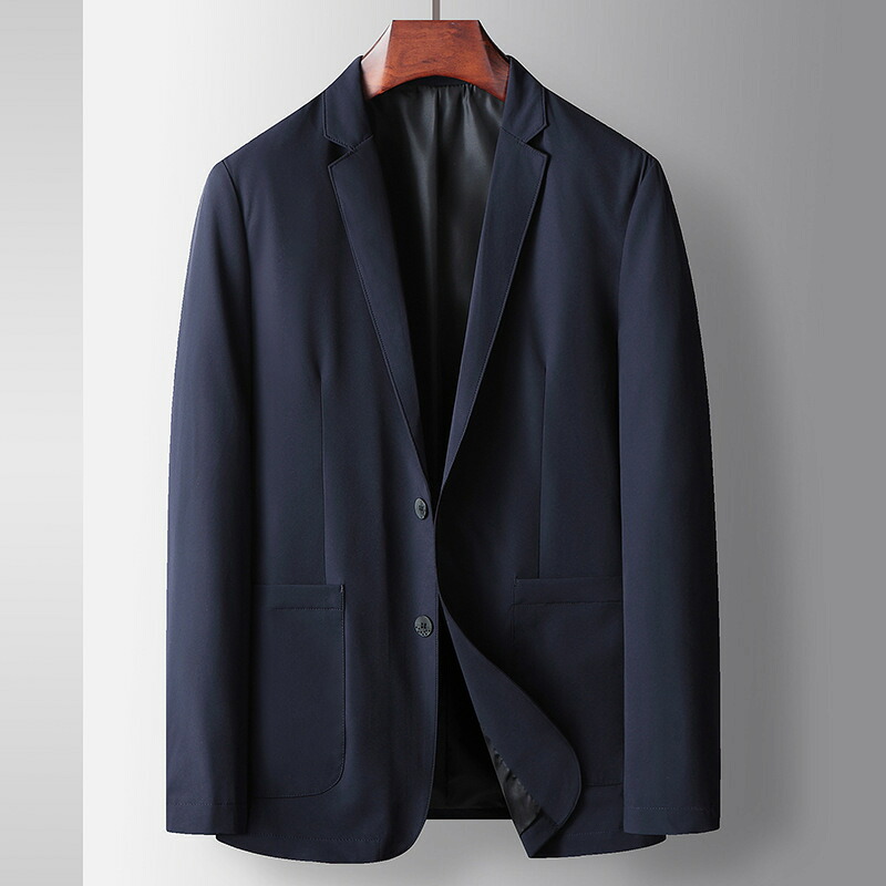 テーラードジャケット メンズ ストレッチ ビジネス カジュアル 軽量 通気性 紳士服 通勤 スリム ジャケット 2つボタン 防シワ 無地 春 夏 秋 ネイビー｜ゴールドルーフショップ
