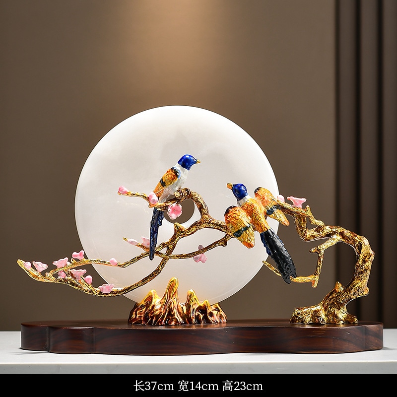 飾りつけ 部屋の入り口 風水 開運 室内装飾 晴れ晴れしい 鳥類 梅の花 金の枝 オブジェ 和今めかしい シノワズリ 卓上 飾りつけ 翡翆風 天然石風 金管楽器調 ゴールド 白いこと 丸型 循環 造営祝賀会 開店祝賀会 祝する品 差し上げ物 差し上げ物 差し上げ物 癒し 招福 晴れ晴れしい アジアン雑貨 レトロ