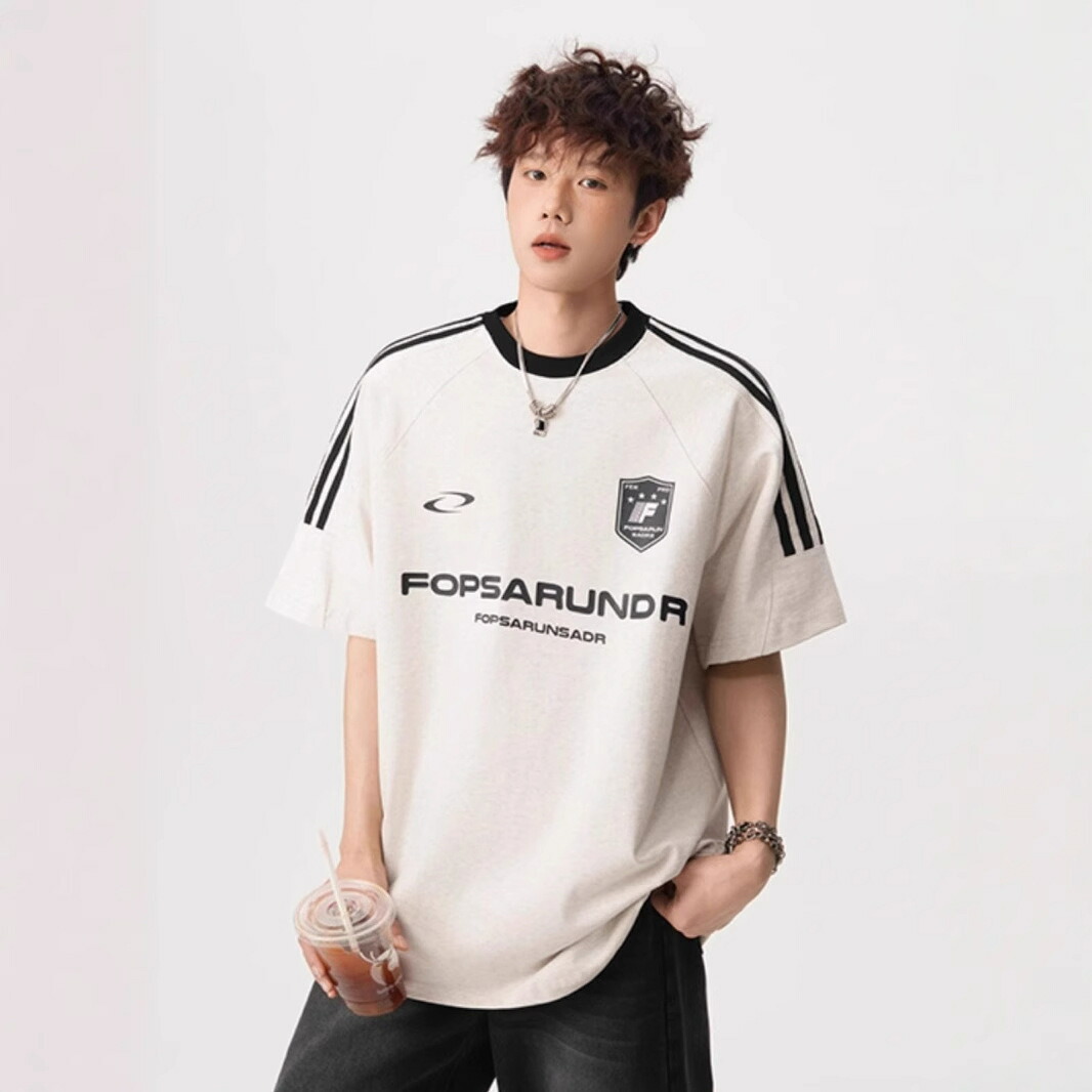 【ユニフォーム風】Tシャツ メンズ 半袖 ゲームシャツ サッカー ビッグシルエット オーバーサイズ カットソー ストリート系 クルーネック 丸首 トップス 大きいサイズ 5分袖 体型カバー ゆったり 涼しい 通気性 男女兼用 レディース ペアルック ブロックコア スポーツ