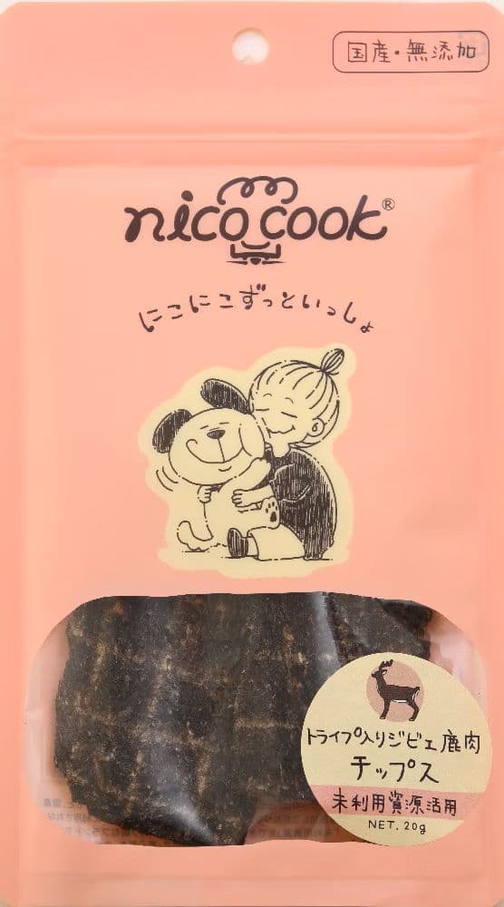犬猫おやつ 15176 マルカイコーポレーション nico cook トライプ入り国産ジビエ鹿肉チップス 犬猫兼用×20セット (400g)|ルークランオンライン 店