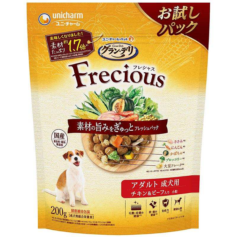 犬素っ気ないボンネット  5157 ユニ・チャーム グラン・デリ Frecious 成年者成犬用 意気地無し＆牛肉入り口・入口 200g×18仕掛ける (3.6kg)