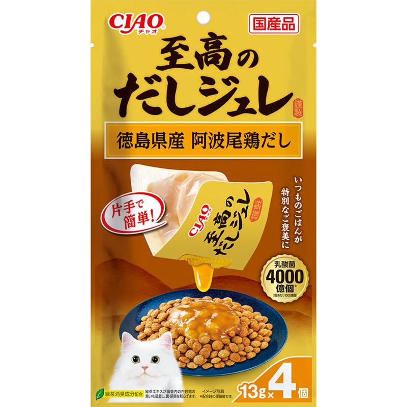 猫お兄ちゃん ふりかけ・トッピング 7544 いなば愛玩動物ボンネット CIAO 御前上等のだしジュレ 徳島県産 阿波尾鶏だし13g×4個×24書き割り (96個)