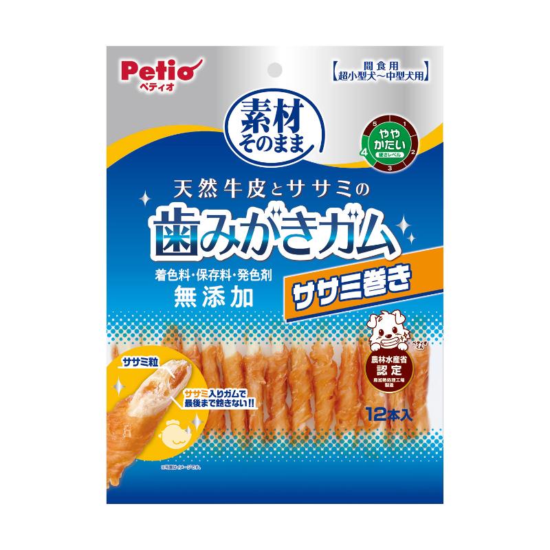 犬お兄ちゃん チュインガム 6046 ペティオ 原材料そのまま 生まれながら牛革とササミの歯磨きガムササミ一巻き 12本入×30仕掛ける (360本)