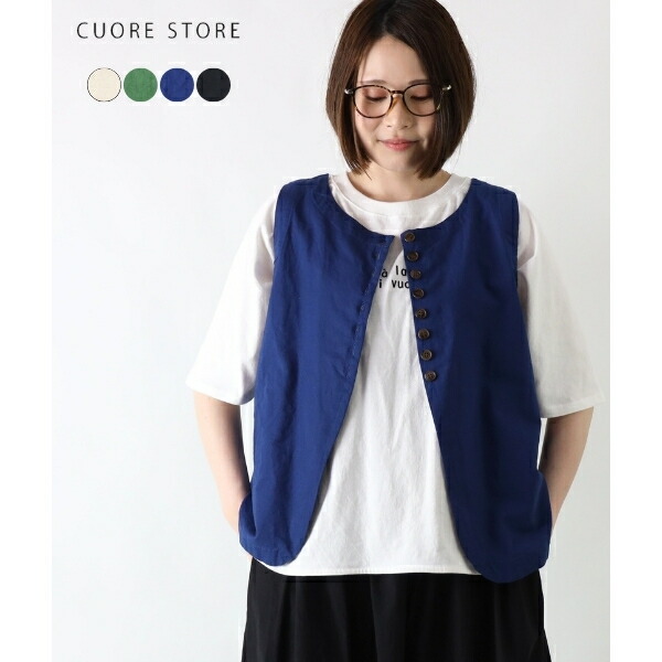 【SALE 30%OFF】 CUORE STORE クオーレストア コットンリネン リバーシブル ベスト レディース 夏 重ね着 ジレ 前開き CUORE STORE クオーレストア コットン リネン ロング ベスト