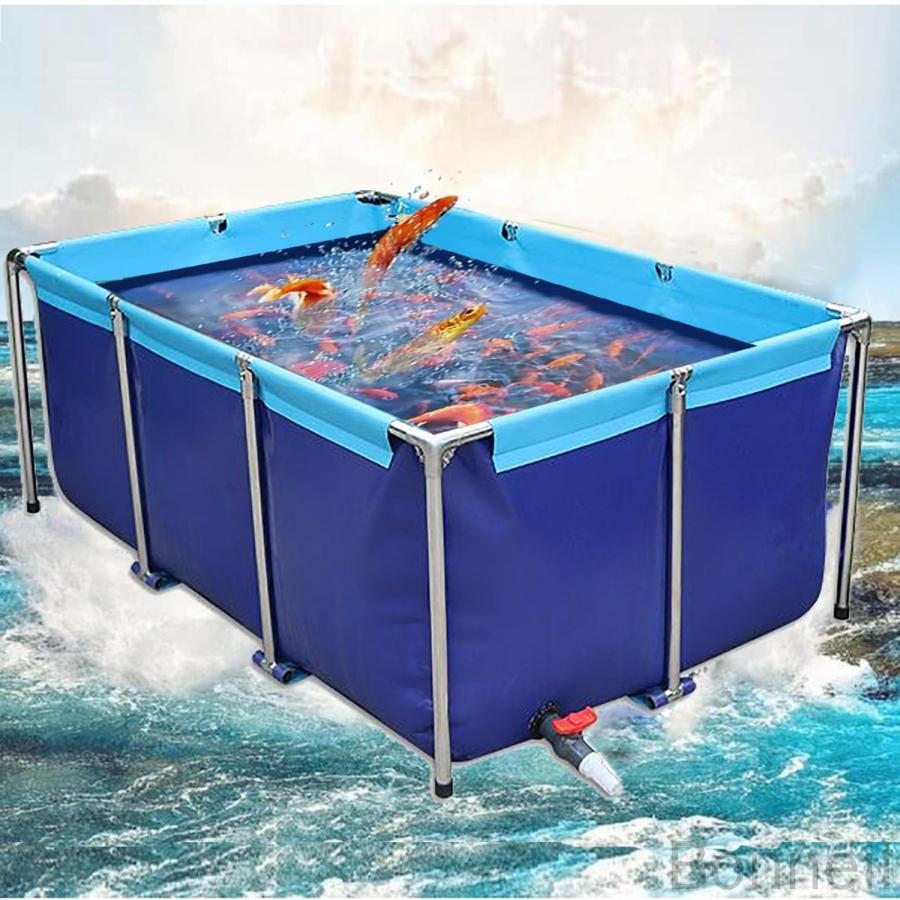 大型水槽 長方形プール 大型養殖用プール キャンバス製魚池 大きい水槽 レクタングラフレームプール 折りたたみ帆布生簀 立体養魚池  0.8×0.6×0.3m 耐久性抜群 | Bonneil楽天市場店