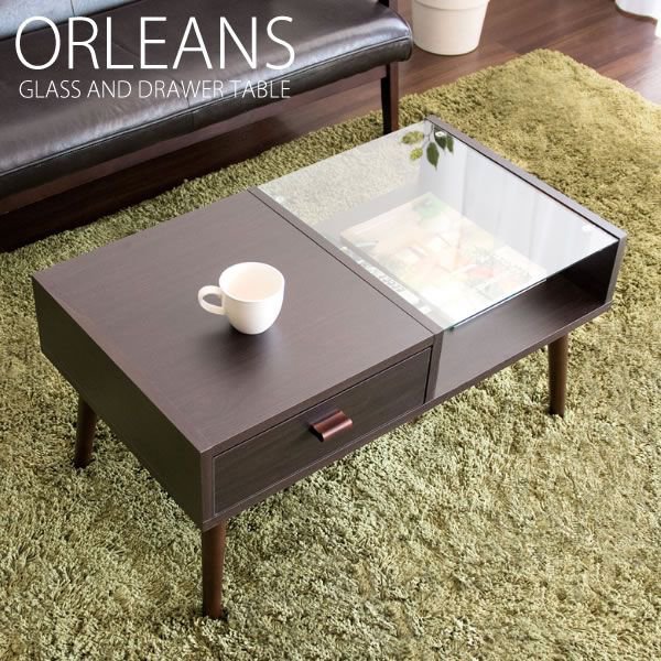 【P5倍】【クーポン】 センターテーブル おしゃれ 北欧風 ハーフ ガラス天板 ORLEANS 幅80 高さ41cm ブラウン ライトブラウン ホワイト 選べる3色 ディスプレイ 収納付き リビング ソファーテーブル シンプル モダン レトロ ハの字脚 CT-845R 宮武製作所