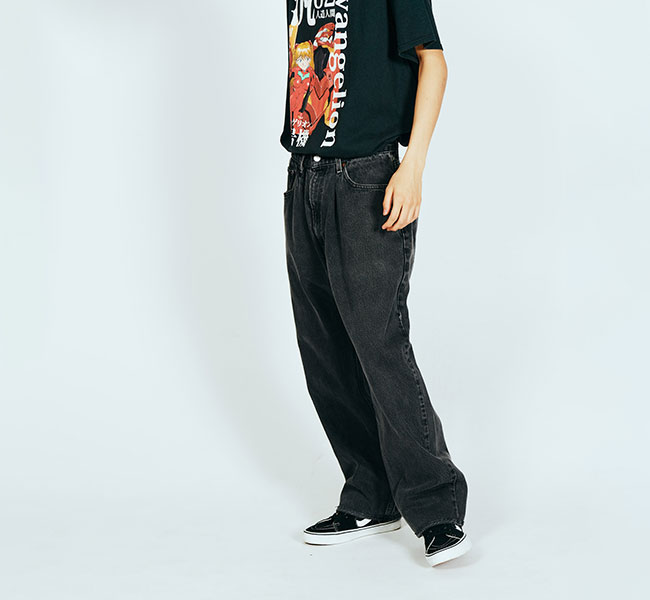 THRIFTY LOOK ワーク パンツ 異素材 切替 リメイク ハイウエスト 新作】ハイウエストリメイク切替ワイドPT | shunkaihal