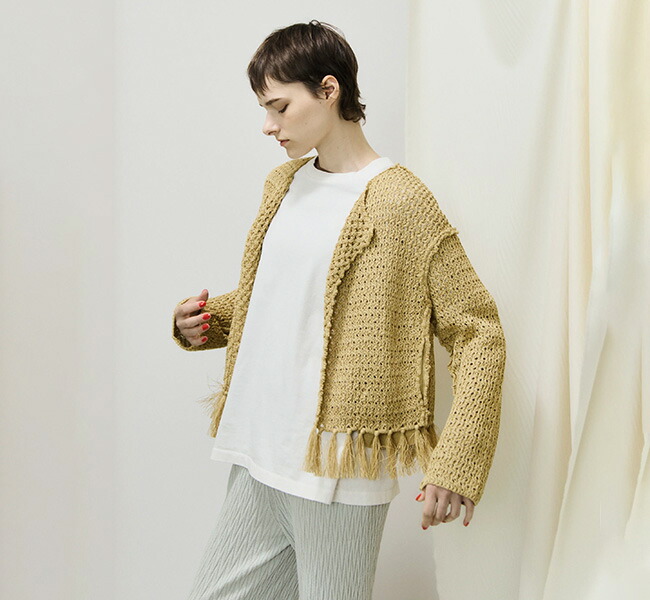 SALE40%OFF //unfil アンフィル double honeycomb mesh fringed cardigan ボタンレスカーディガン WVSP-UW111｜O.L.D. オーエルディー