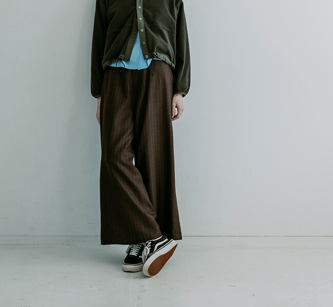 SALE40%OFF //MEYAME メヤメ MEY-2229 メリノウールストライプ サイドラインワイドパンツ MERINO WOOL STRIPE SIDE LINE WIDE PANTS ボトムス-レディースファッション-パンツ