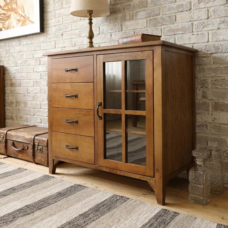 【 在庫わずか 】商品名｜P-MA320 キャビネット 80cm リビングボード ブラウンサイズ｜幅 80 奥行40 高さ75cmローボード ロータイプ ヴィンテージアンティーク 木製 天然木レトロ カフェ風 モダン 完成品 電話台キッチン収納 食器棚 カップボード｜Ｒｏｏｍ　ｎｅｘｔ 41,470円