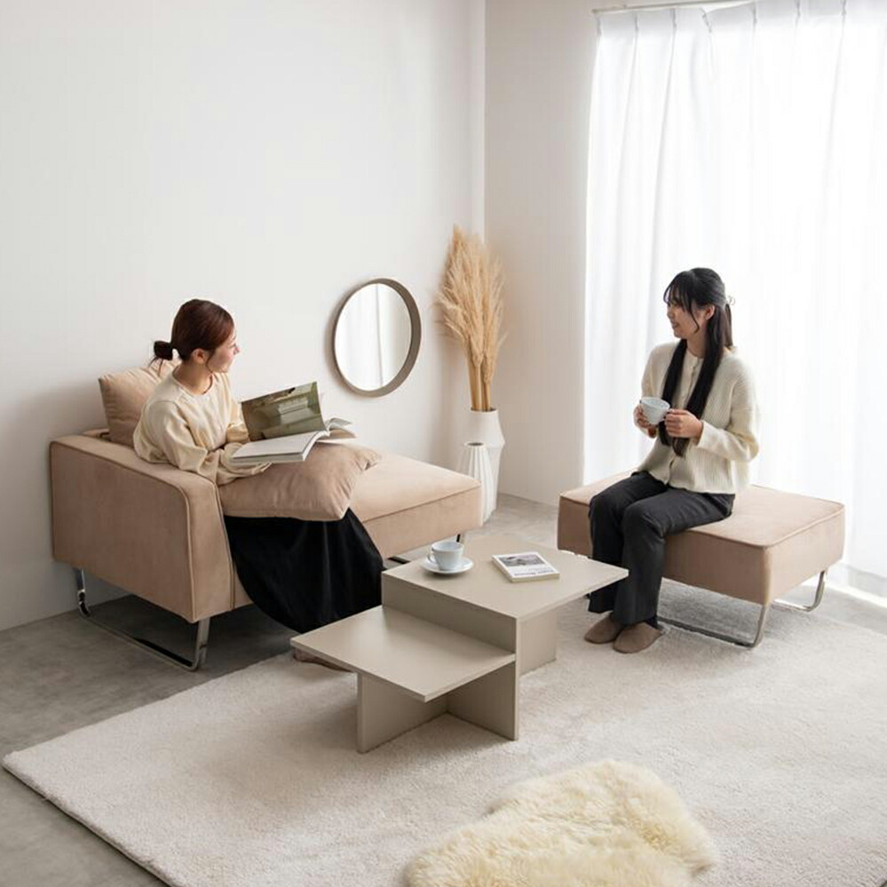クーポン祭り開催中！ 商品名 SOOM 2人掛けカウチソファ+オットマン ソファ SOFA コーナーソファセット カラー ライトグレー グレー シャンパンゴールド 3人掛け 北欧インテリア 幅広ソファ コーナーソファ