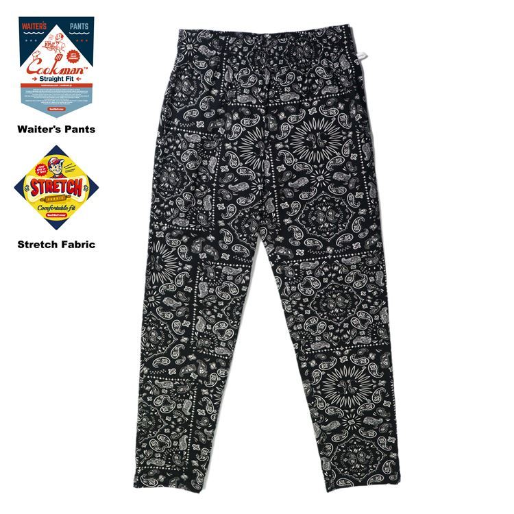 賄い方マン Cookman ボーイズショーツ Waiter S Pants Paisley Black 231 料理人パンツ ペイズリー 町筋 アメカジ ブランド名 メンズ レディース ユニセックス 貨物輸送無料 Cannes Encheres Com