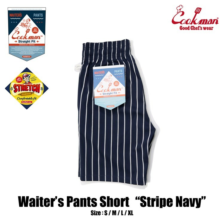 【公式・正規取扱】クックマン COOKMAN ウェイターズパンツ Waiter's Pants Short Stripe Navy 231-21935 S-XL ストライプ ショーツ ショートパンツ 半ズボン メンズ レディース ユニセックス 男女兼用 送料無料