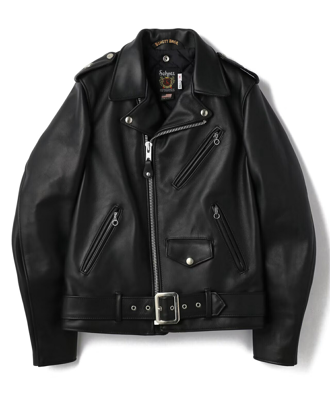Schott Bros. レザー&ウールスタジャン 黒 Schott N.Y.C ショット ウールメルトン レザー スタジャン