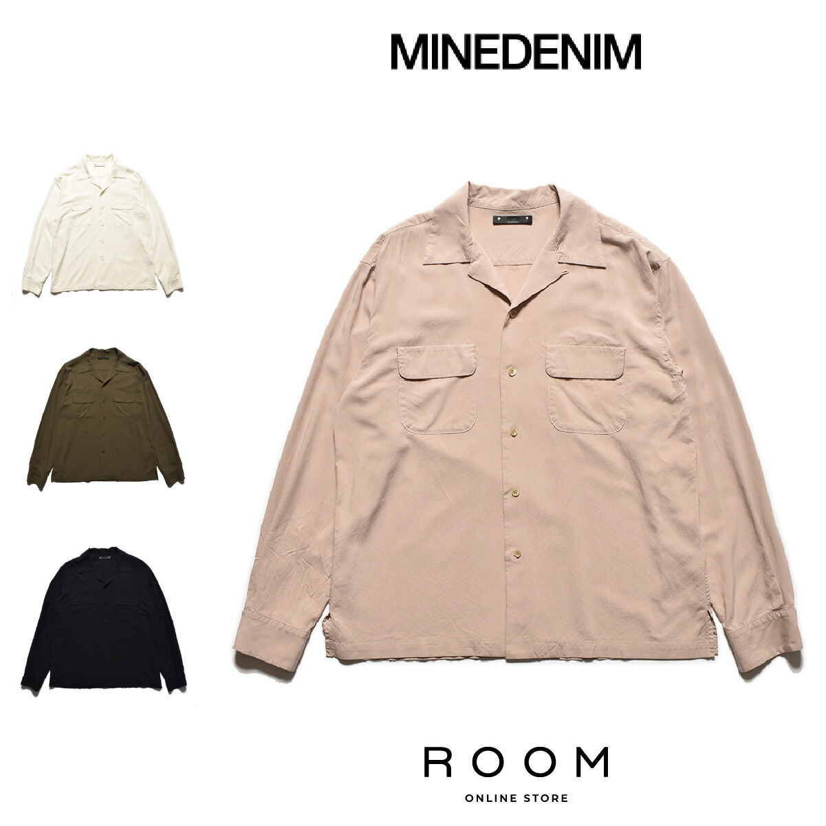 【公式・正規取扱】 マインデニム MINEDENIM Rayon Open Collar SH 2502-5002 長袖 シャツ 送料無料