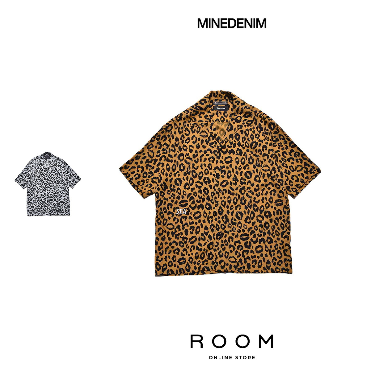 35%OFF 【堅苦しさ・定め事取りまわし】マインジーンズ MINEDENIM WDS X MINEDENIM LIPS LEOPARD PRINT OPEN COLLAR SH 24MND-WAS003 プルオーバー 開けはなし色つや 半袖 メンズ 貨物輸送無料