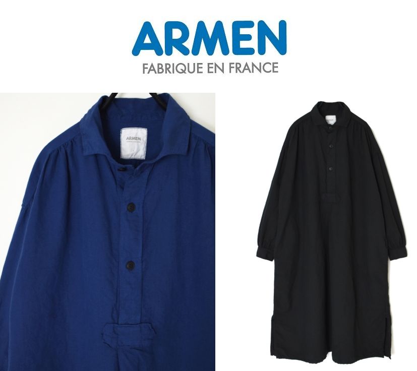 【20%OFFクーポン券有】2026SS  Armen アーメン LINEN COTTON PLAIN OVERDYE WORK GATHERED SHIRT DRESS  ISNAM2603D レディース