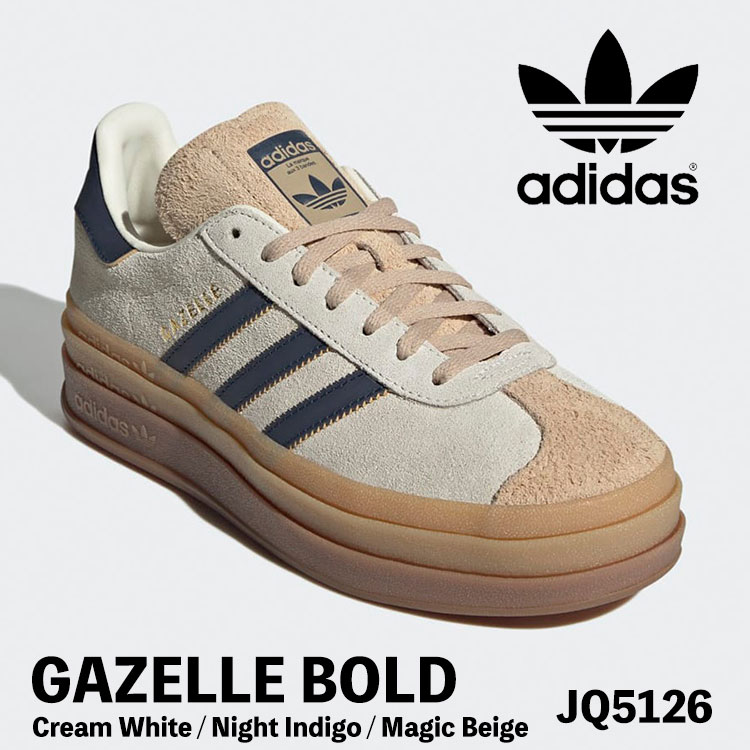 アディダス オリジナルス スニーカー ガゼル レディース adidas Originals GAZELLE BOLD W JQ5126 Cream White / Night Indigo / Magic Beige シューズ ウィメンズ お上さん用【中古】未当て嵌める品