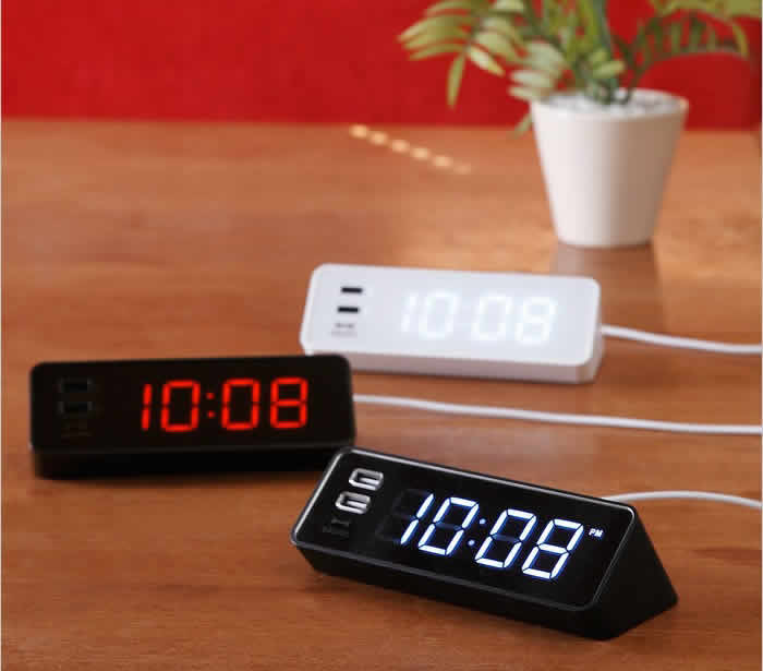 楽天市場 目覚まし時計 電波時計 置き時計 置時計 Usb おしゃれ デジタル時計 携帯充電 スマホ充電 Usb充電 シンプル Led 見やすい 寝室 ライト プレゼント 新生活 ギフト ポイント10倍 送料無料 Bruno ブルーノ Led クロック With Usbポート付 インテリア