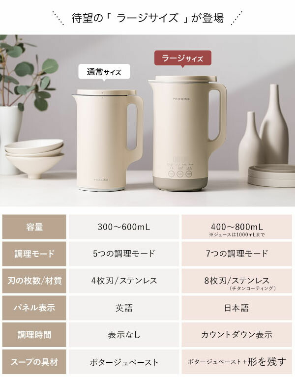 【36種類レシピ付】レコルト スープメーカー 豆乳メーカー スープ 全自動 豆乳機 自動調理 ポタージュメーカー ミキサー ブレンダー 保温 豆乳 おかゆ お粥 離乳食 自動調理器 スムージー 味噌汁 レシピ 800mL 1L 大容量 RSY-3［ recolte 自動調理ポット ラージ ］
