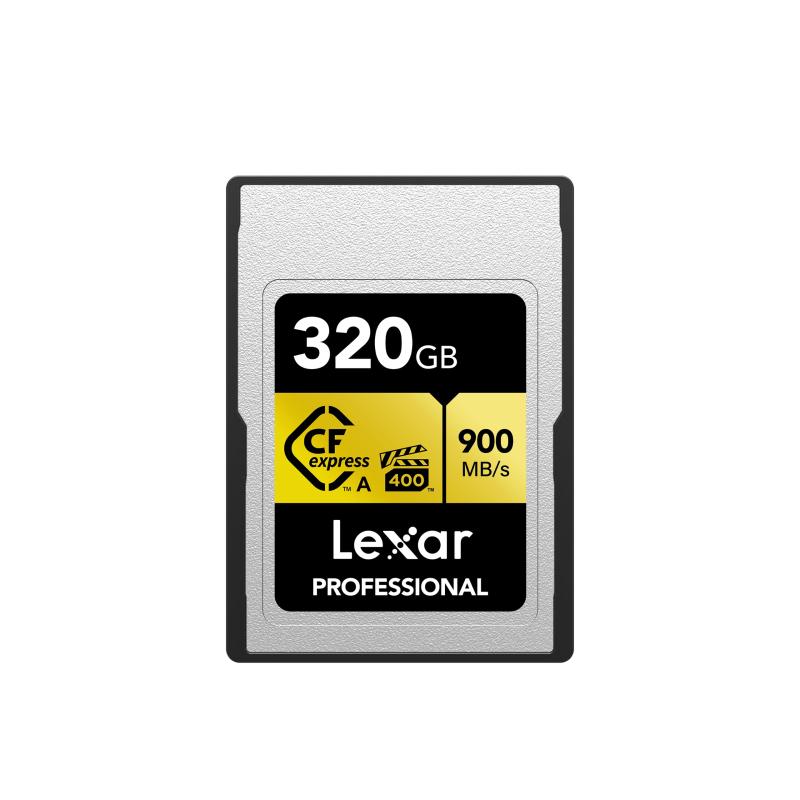 Lexar 320GB 専門的 CFexpress Type A GOLDつづき物記憶装置歌留多、最大限度900MB/秒の読み取り、第八芸術性質の8K録画媒体、定格VPG 400 (LCAGOLD320G-RNENG)