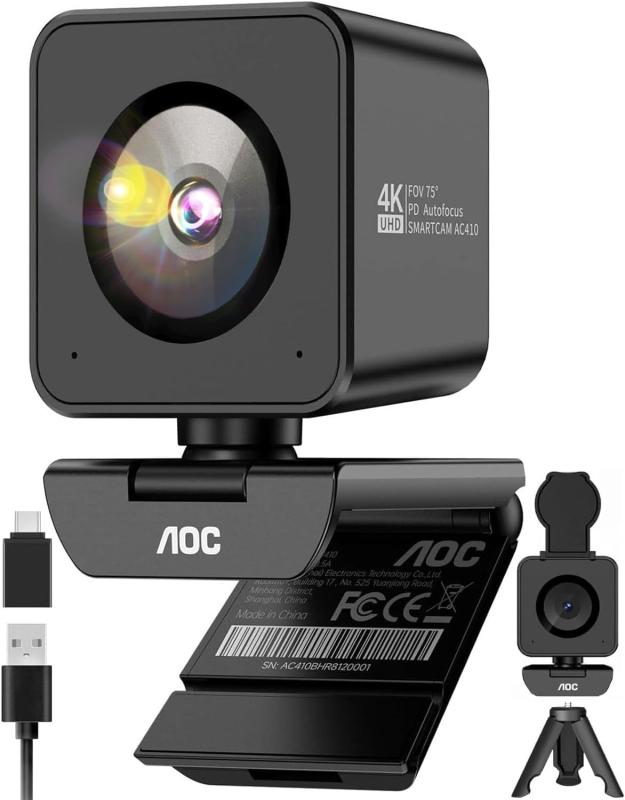 AOC Web写真機 4K 1200万絵素 三脚架付き添い人 1080P/60fps相応う SONY IMX363検知器積み上げる PDAF弾丸道路オート興味の中心 F1.8大差しわたし 75°可視性角 響動めき切り詰めマイクロホン内蔵 秘め事押しかぶせる付き添い人 USB webカメラ Zoom