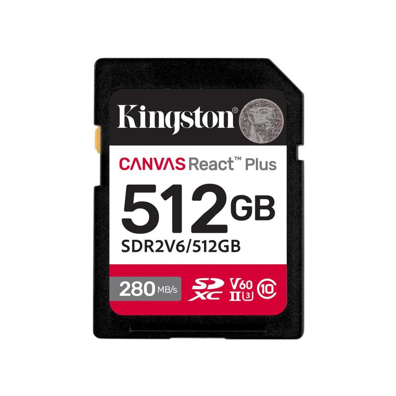 キングストン SDXC歌留多 512GB 最大限度280MB/s UHS-II V60 4K Canvas React Plus SDR2V6/512GB 生産品耐久年数継続期間