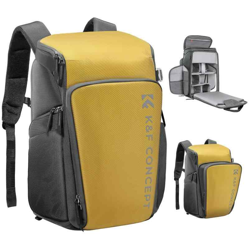 [K\u0026amp;F Concept] 写真機御徒面子 カメラバックパック 写真機背嚢 25L 大電気容量 今めかしい 2気室 多役立つこと 男女兼用 一眼二眼レフうしろ側 電気容量取りひろげる可 一眼二眼レフ/16inパソコン/三脚架納める可 旅する/上り勾配/出張/アウ