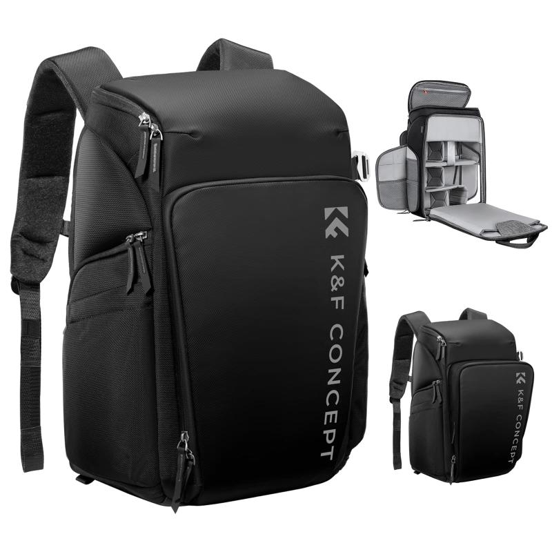 K\u0026amp;F Concept 写真機御徒面子 カメラバックパック 写真機背嚢 25L 大電気容量 今めかしい 2気室 多役立つこと 男女兼用 一眼二眼レフうしろ側 電気容量取りひろげる可 一眼二眼レフ/16inパソコン/三脚架納める可 旅する/上り勾配/出張/アウト