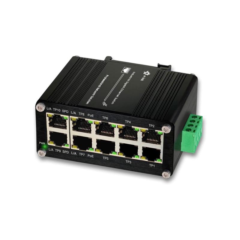 実業用8界面 10/100/1000T 802.3at PoE+ コンパクトイーサネットスイッチ、2界面ミニDIN軌跡マウント、48-57V DCアンマネージドネットワークスイッチ 20Gbpsスイッチング静電容量