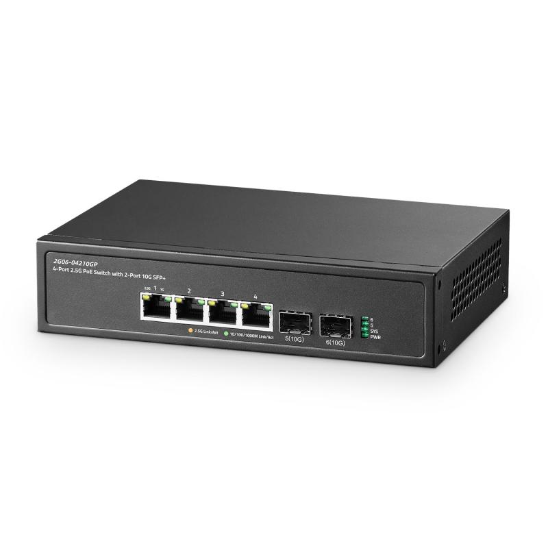 Binardat 6界面2.5G PoE取り替えっこ、2x10G SFP+界面、4x2.5G Base-T界面、100/1000Mbps相応う、IEEE802.3af/at 78W、アンマネージドファンレスラックマウントイーサネットスイッチ