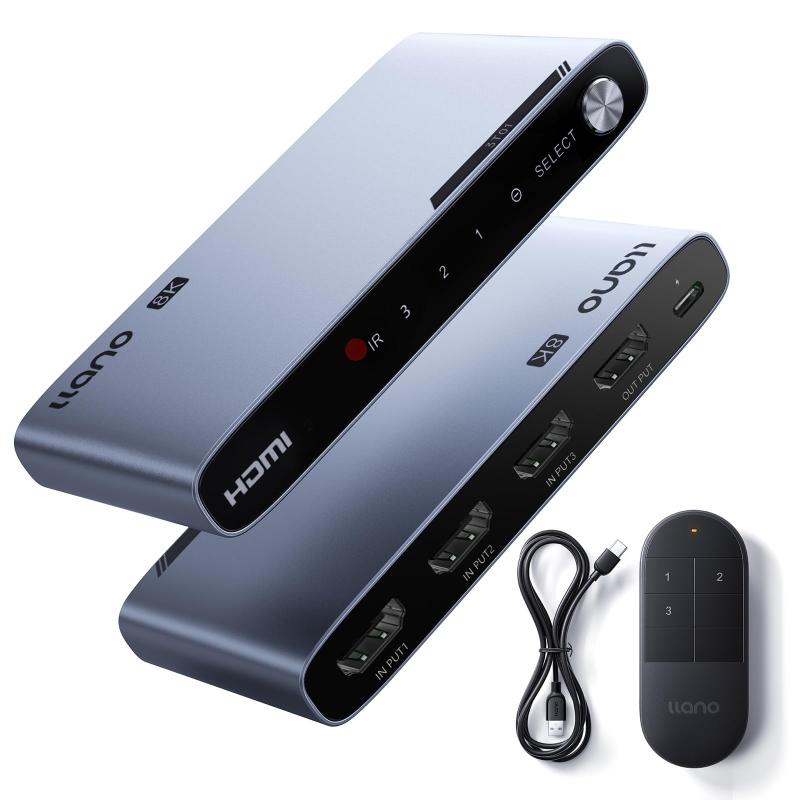 llano HDMIうつり変わり器 3インプット1最終生産物 8K@60サイクル/4K@240サイクル相応う VRR/HDR10+/Dolby Atmos/CEC相応う 48Gbps なおなお書き5/Xbox/Switch/Fire Stick/Apple TV相応う 取り替えっこ相応う 軽銀アロイ筐