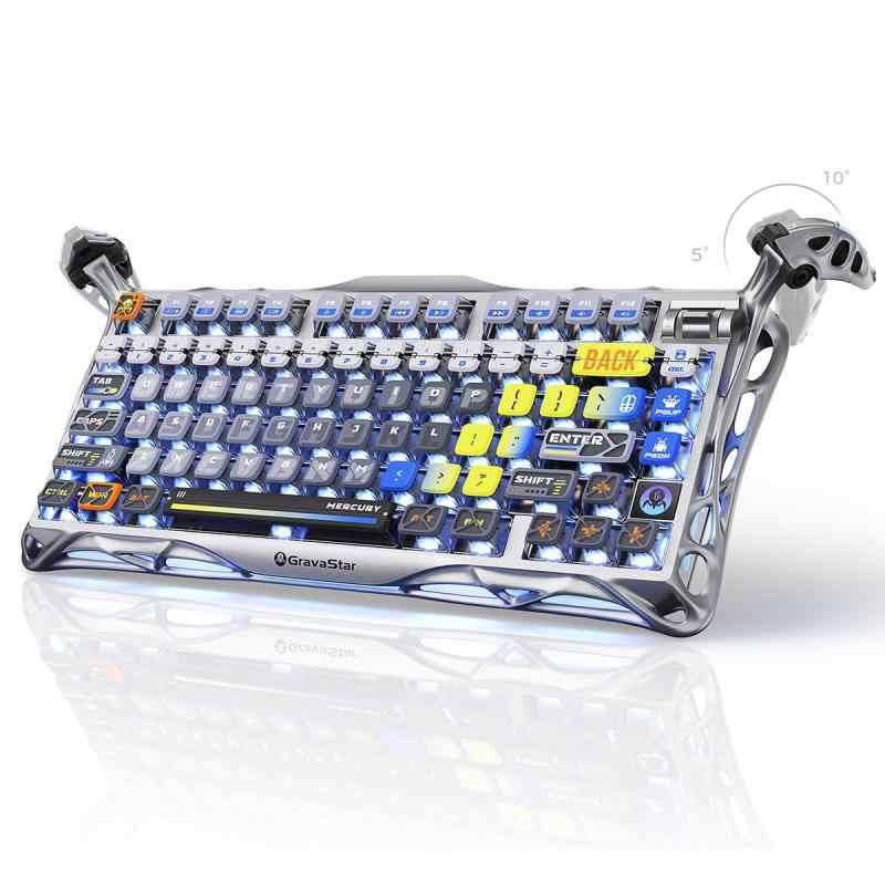 GravaStar Mercury K1 Pro ゲーミングキーボード 無線電話 無線電話 75%レイアウト テンキー受け答え 熱っぽい取り換える Bluetooth繋ぎ合わせる 屁っ放り毛布積み上げる RGB点火装置 半軽銀製筐体 8000mAh乾電池 音の大きさ短篇小説ロ