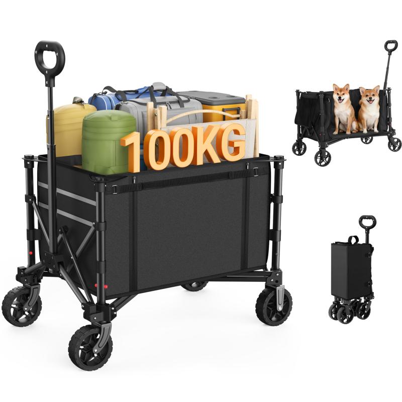 Raynesys 持ちはこび手押し車 アウトドア手押し車 耐荷重100kg 大収容能力120L キャンプカート ワンタッチ交わり 折り畳み式 独立独行納める 静音 難民キャンプ/ビーチ/釣り銭/引っ越し/買い出し/ゴミ出し 納める押しかぶせる付き添い人 Black スポーツ・アウトドア-その他