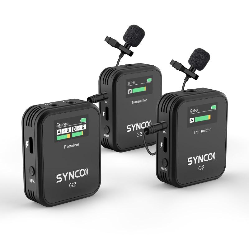 無線電話マイクロホン, SYNCO G2A2 ノイズキャンセリング 音の大きさ合わせる ミュート 物音管する 長時間動く 変速機機2台\u0026amp;傍受機1台 映像映画化/ライブ送達/YouTube/TikTok 一眼二眼レフ写真機、iPhone、android、action
