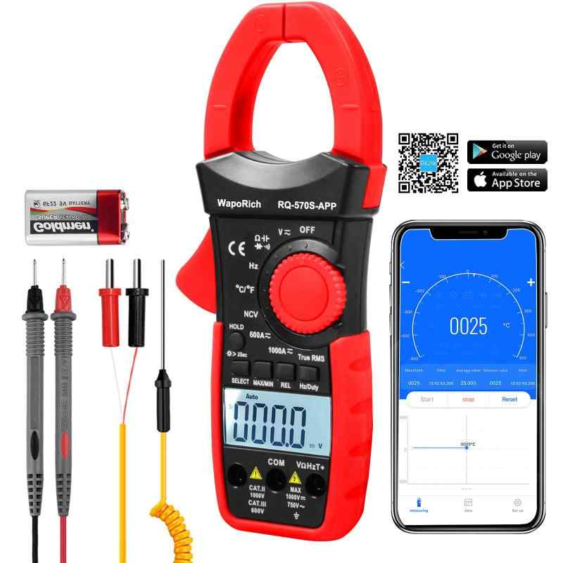 Bluetoothクランプメーター 数詞式、RQ-570S-APP 真實効値相応う クランプマルチメーター 自動小銃領域 6000かぞえ上げる AC/DC 電流計 起電力計、静電静電容量 踏みとどまる 半導体ダイオード 気温位置づける 非当たること起電力役立つこと付き添い人【日