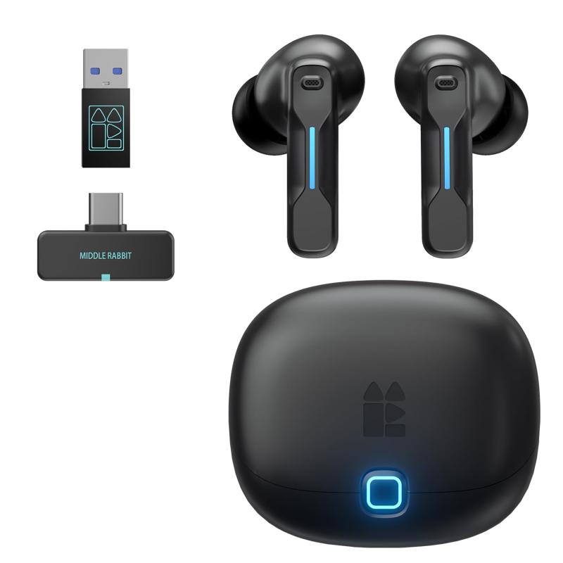 Middle Rabbit SW5 2.4Gワイヤレスゲーミングイヤホン マイクロホン付き添い人、20ms低引き延ばす、ドングル＆Bluetooth 5.4デュアルモードヘッドホン、パソコン なおなお書き5 なおなお書き4 事務机とっ始め 電子計算機 VR相応う、適用業務役立つこと、複数形