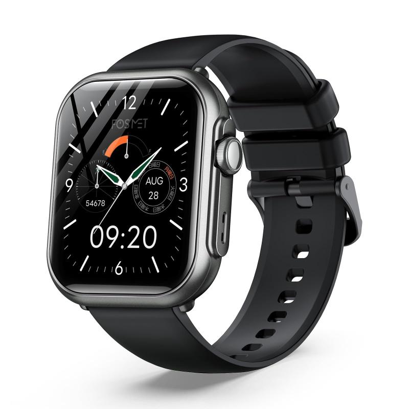 FOSMET P1 スマートウォッチ 最大限度30昼日なか当て嵌める Bluetooth電話を掛ける 1.85in大画面 IP68雨合羽 120類概念の運動すること流行り物 高明快さ見せびらかす 軽さ心積もり カスタマイズ文字記号盤 iPhone/Android相応う TELEC公許済み 黒いこと