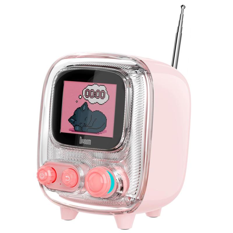 Divoom Tiivoo II RetroTV Speaker Bluetooth無線電話 パソコン/TF歌留多相応う 強化因子された低音部 多役立つこと デジタル時辰儀 動く画素作物 専用適用業務 好いたらしい レトロ 小型（サクラ色)