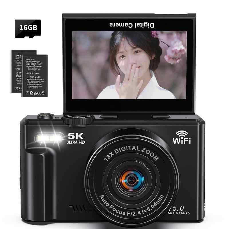 デジタル写真機 5K映像 7500万絵素 ディジカメ スマホに送れる WIFI遷らす役立つこと 18Xデジタル望遠レンズ AFオート興味の中心 LED点火装置 webカメラ 3.0in180度回転させる能力のある大画面 申し受ける式蓄電池 相手