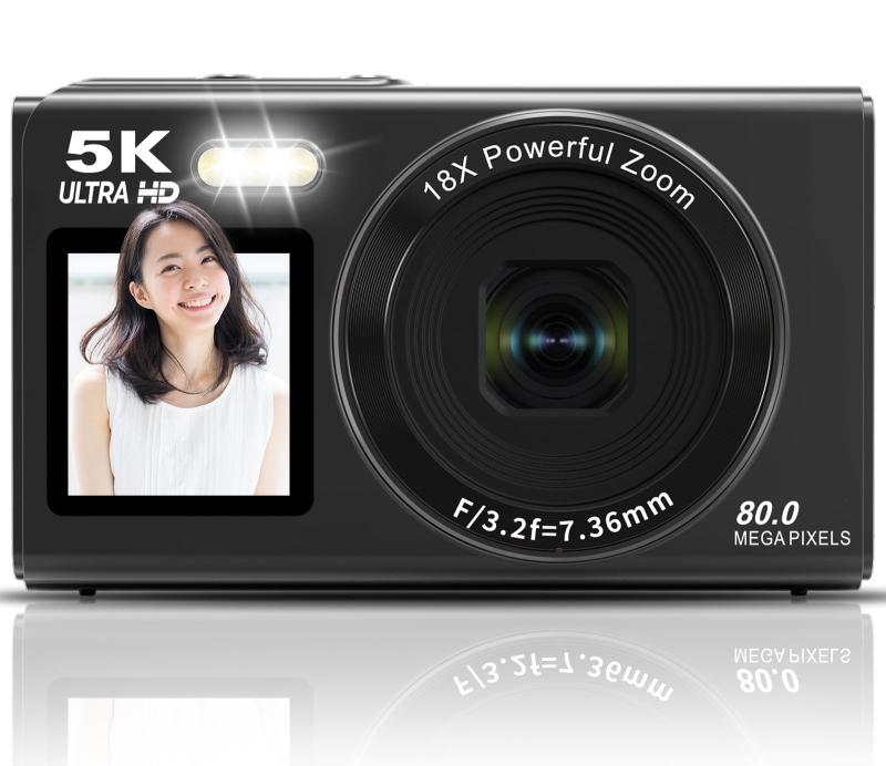 Beho 5K デジタル写真機 8000万絵素 スマホに送れる ディジカメ WIFI遷らす役立つこと デュアル映写幕 自撮り オート興味の中心 水漉し 18倍デジタル望遠レンズ webカメラ パウダーコンパクト VLOG 16GBマイクロホン