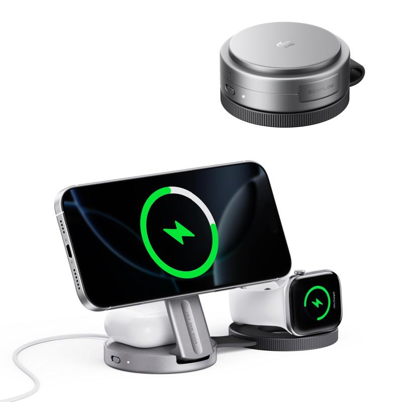 Qi2.2 EcoFlow RAPID Mag 3-in-1 ワイヤレス充電ステーション(折りたたみ式)【超コンパクト/急速充電/iPhone& AirPods & Apple Watch対応/Mag Safe対応/一台三役/持ち運びやすい/角度|RoothouseStore
