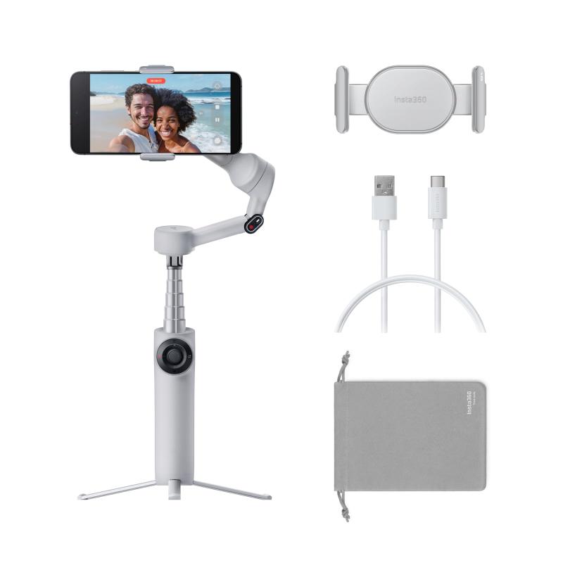 Intsa360 Flow 2 スマホ ジンバル 薄墨色 ｜ 折りたたみ式人工知能学スマホジンバル 複数形人トラッキング 三脚架/自撮り棒内蔵 NFC 一水道栓映画化 iPhone/Android相応う 旅する/運動競技追い掛ける映画化 スマホ ジンバル